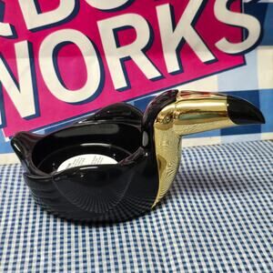 BBW Toucan Bird Gold & Black Large 3 Wick Candle Holder Pedestal Home Decor